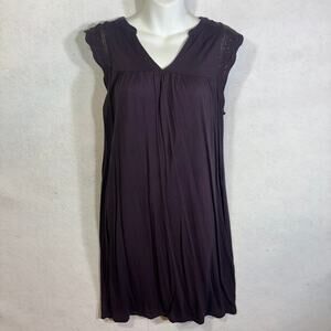 Ann Taylor Loft V Neck Small S Dress Crochet Eggplant Deep Purple No Belt